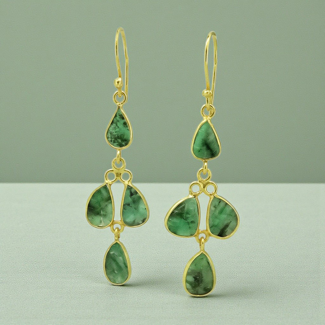 Emerald Multi-Teardrop Drop Earrings in Gold Plated Vermeil
