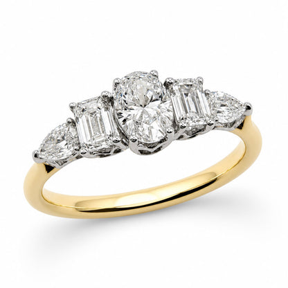 Mixed Cut Diamond Five Stone Engagement Ring in 18ct Yellow Gold &amp; Platinum, 1.00ct