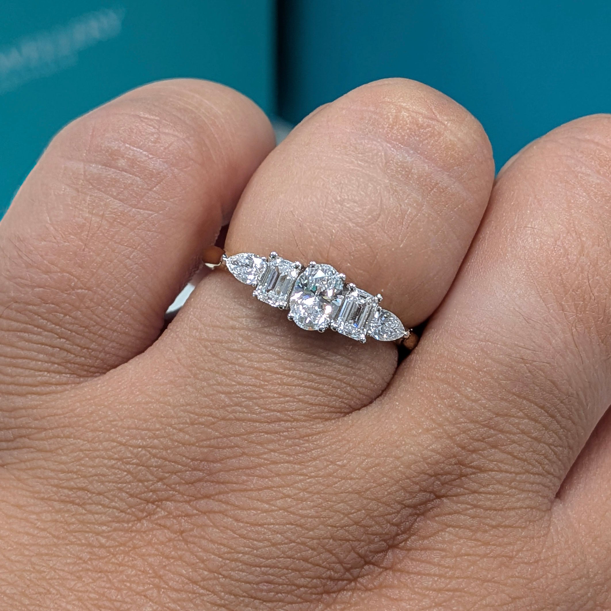 Mixed Cut Diamond Five Stone Engagement Ring in 18ct Yellow Gold &amp; Platinum, 1.00ct