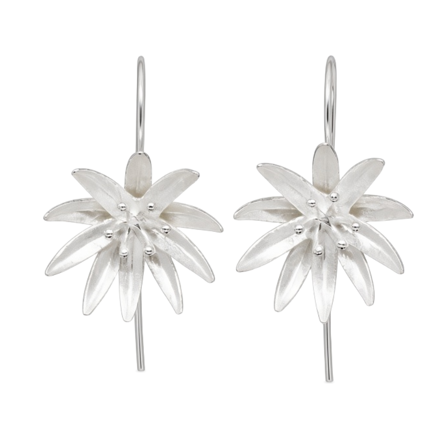 Sterling Silver 3D Flower Drop Earrings
