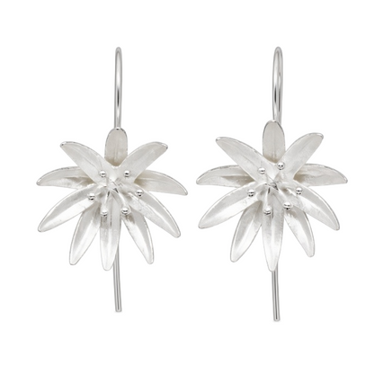 Sterling Silver 3D Flower Drop Earrings