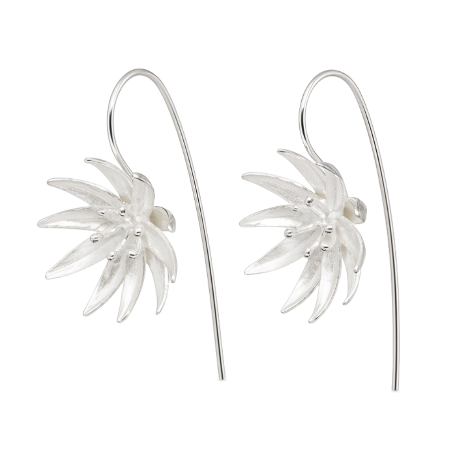 Sterling Silver 3D Flower Drop Earrings