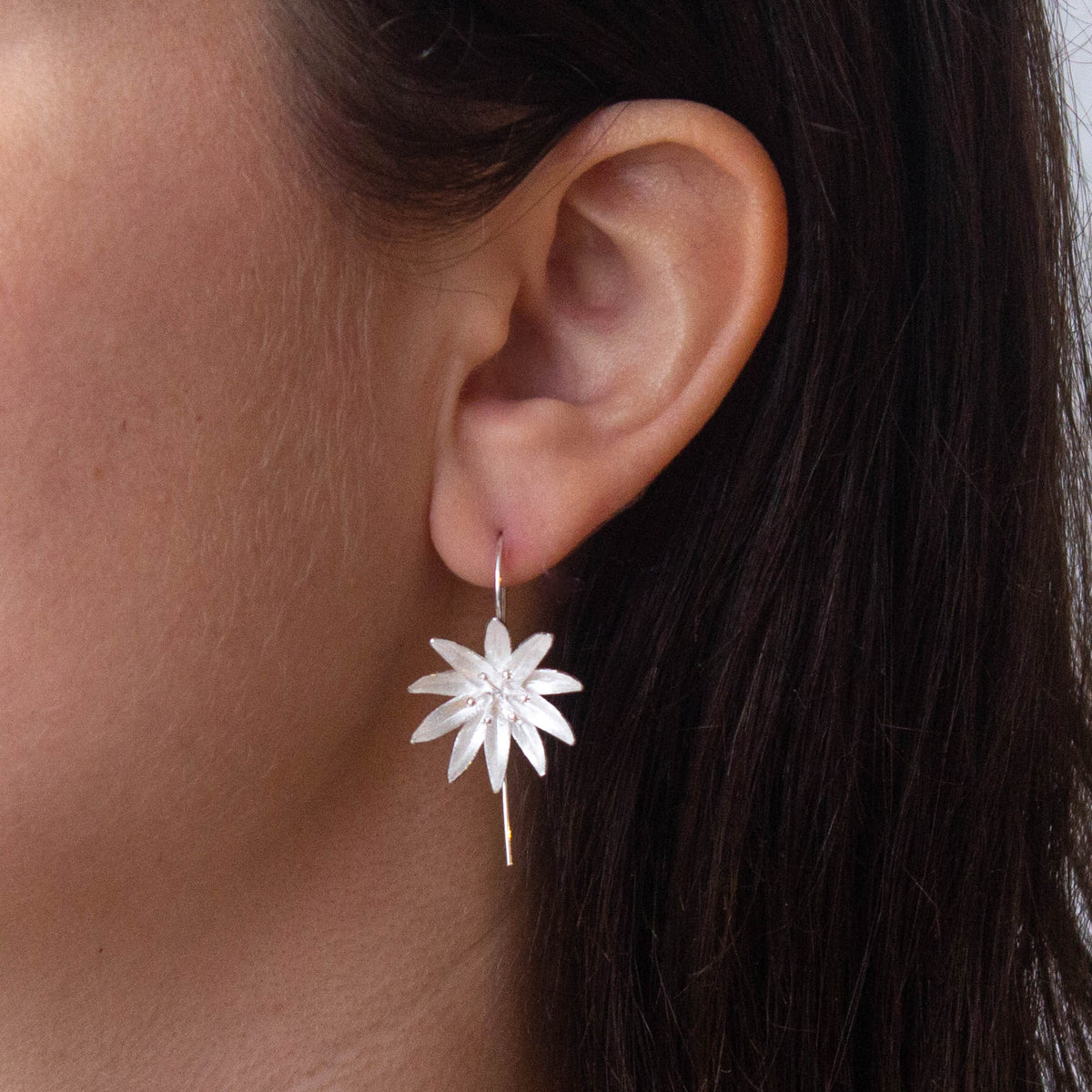 Sterling Silver 3D Flower Drop Earrings