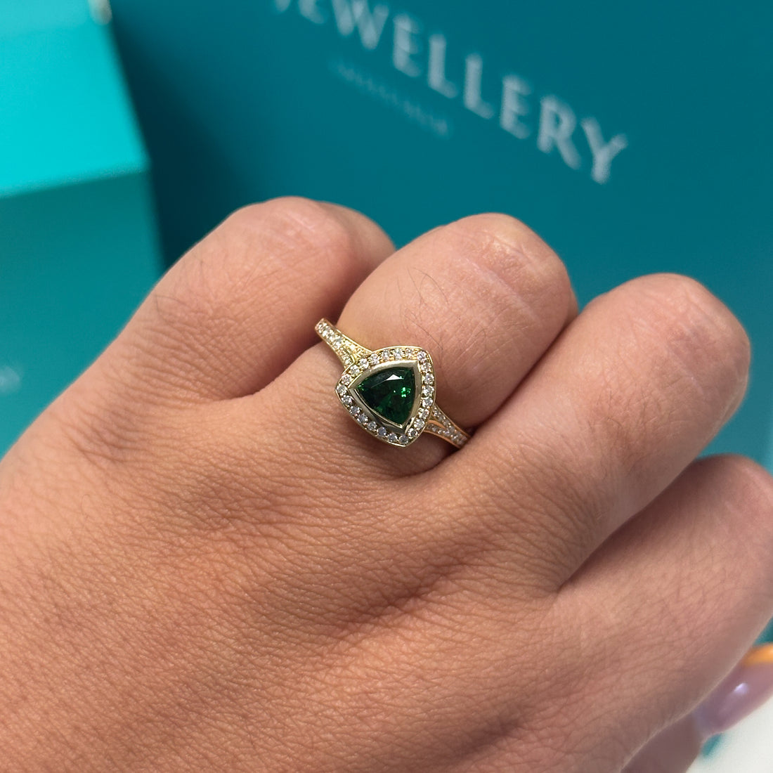 Tsavorite Garnet and Diamond Halo Cluster Ring in 18ct Gold