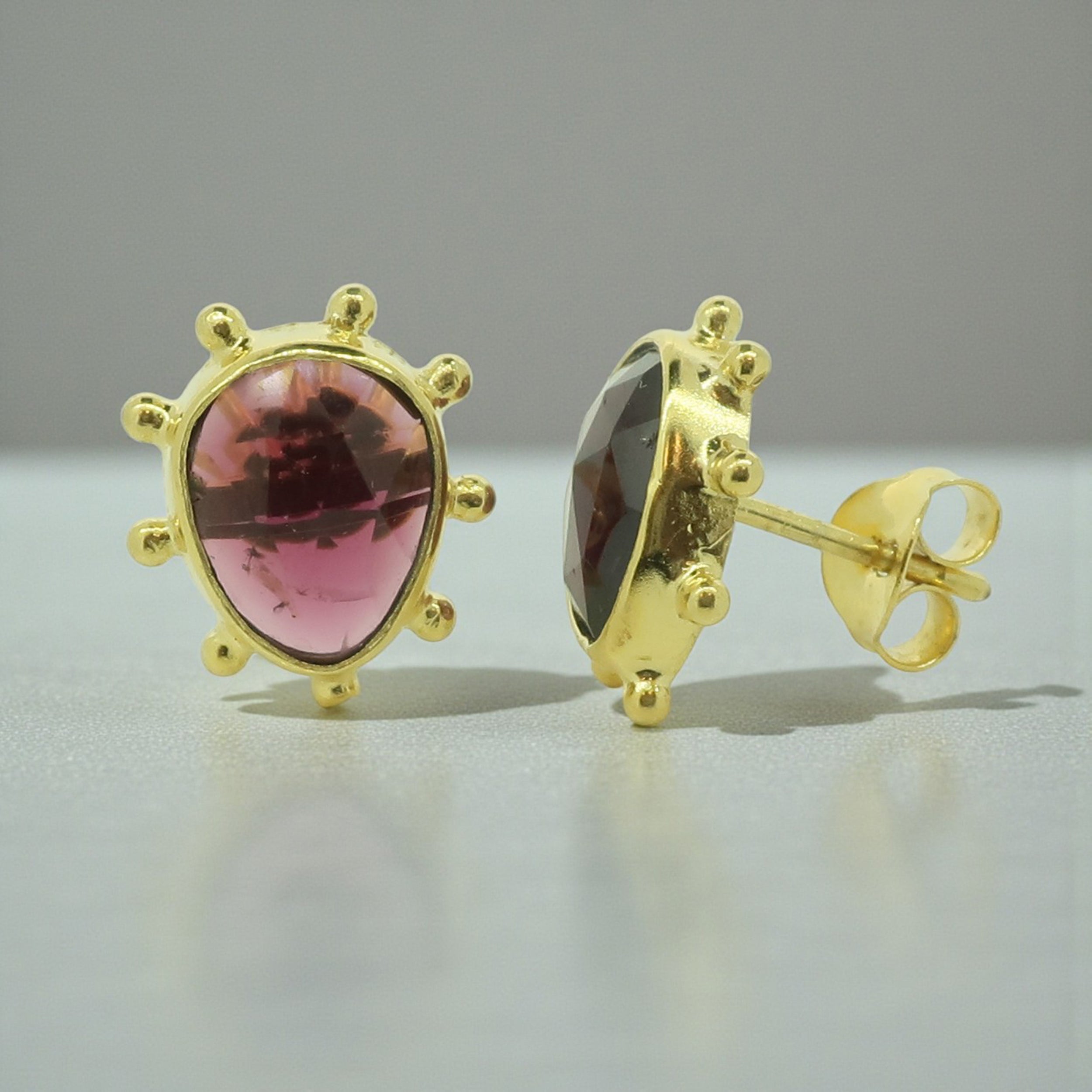 Garnet Organic Design Stud Earrings in Gold Plated Vermeil