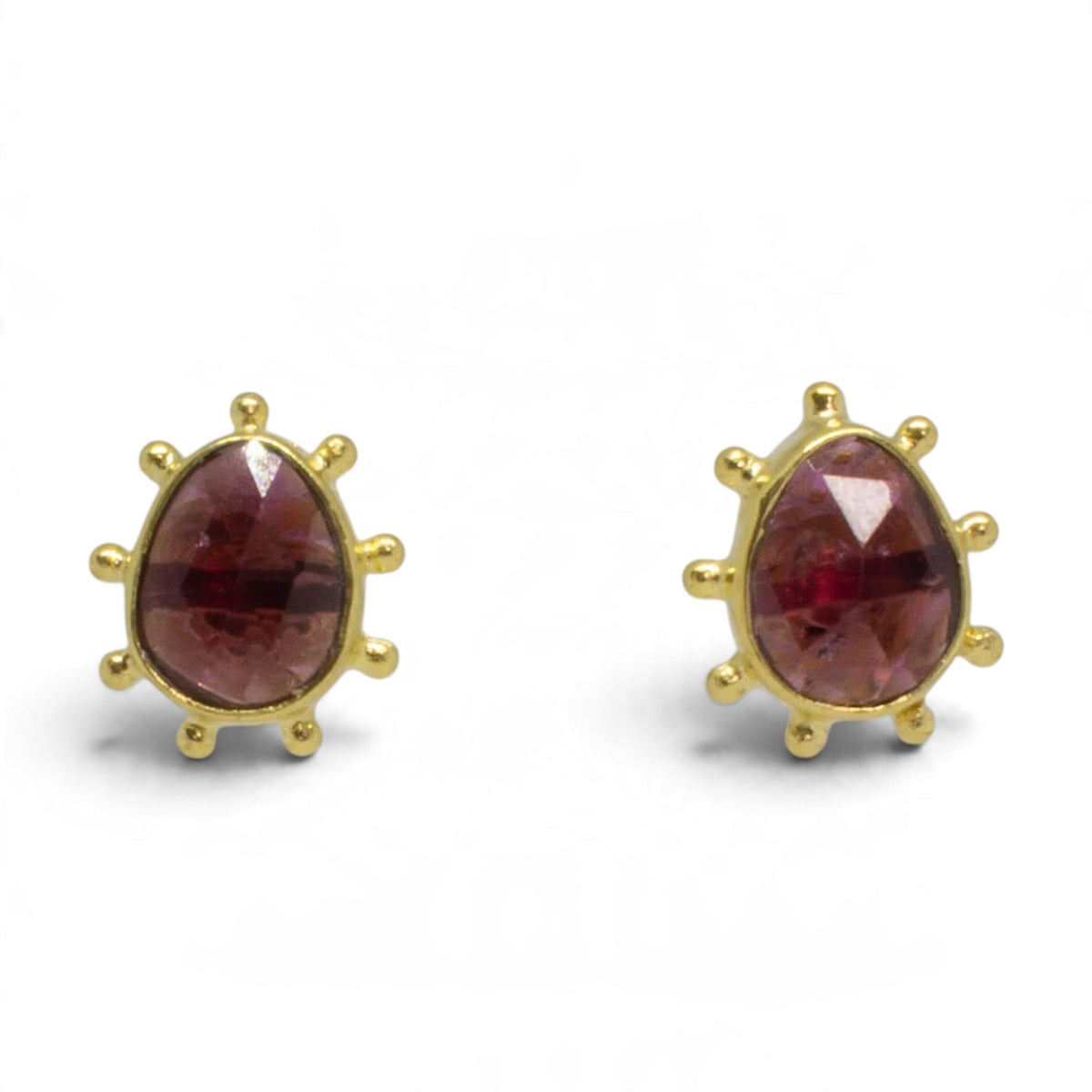 Garnet Stud Earrings with Dot Work Detail