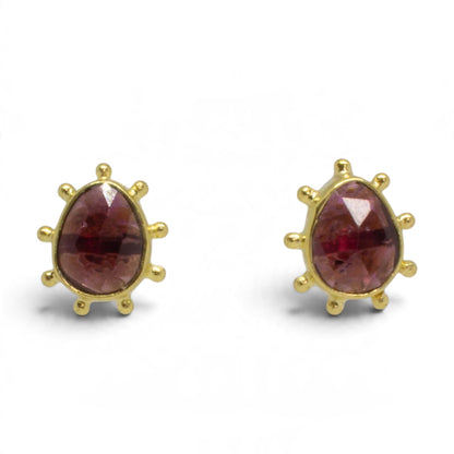 Garnet Stud Earrings with Dot Work Detail