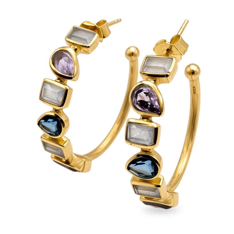 Multi-Gemstone Hoop Earrings