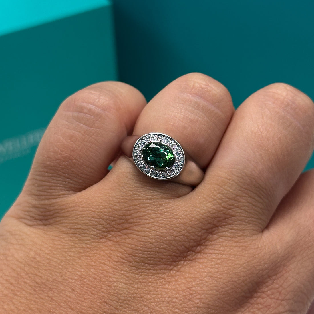 Green Tourmaline and diamond ring in 18ct white gold