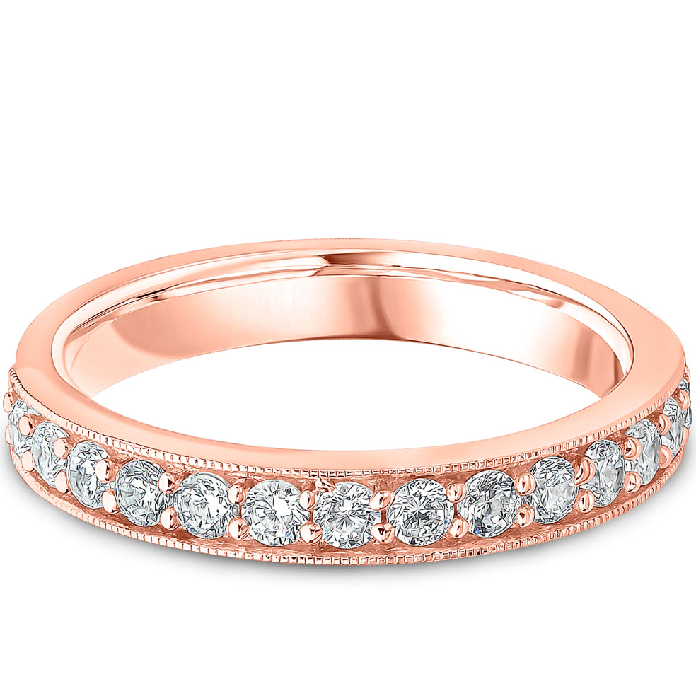 Milgrain Claw Set Brilliant Cut Diamond Wedding Band | 0.50ct