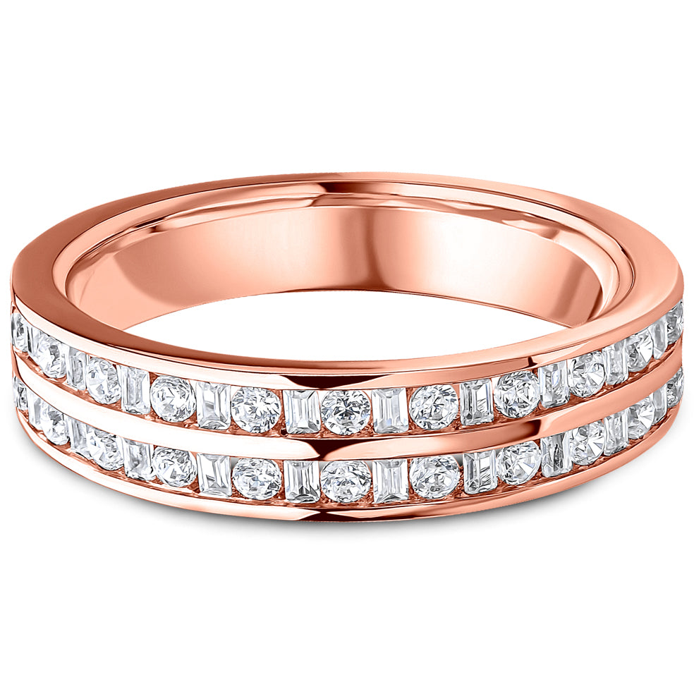 Channel Set Brilliant and Baguette Cut Diamond Double Row Wedding Band | 0.50ct