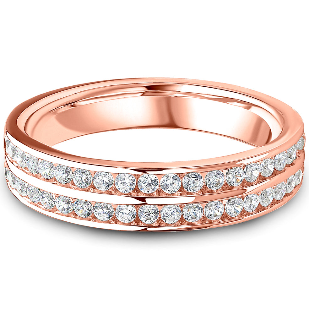 Channel Set Brilliant Cut Diamond Double Row Wedding Band | 0.50ct