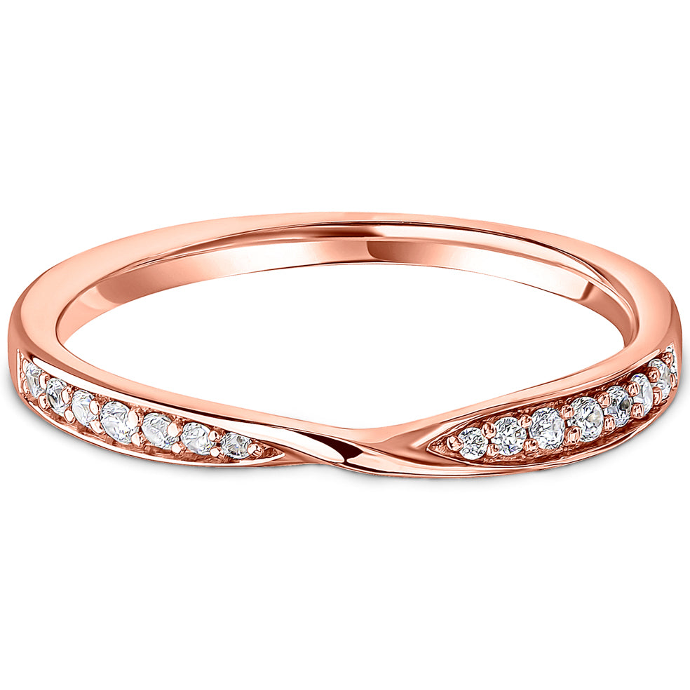 Grain Set Brilliant Cut Diamond Ribbon Crossover Wedding Band | 0.12ct