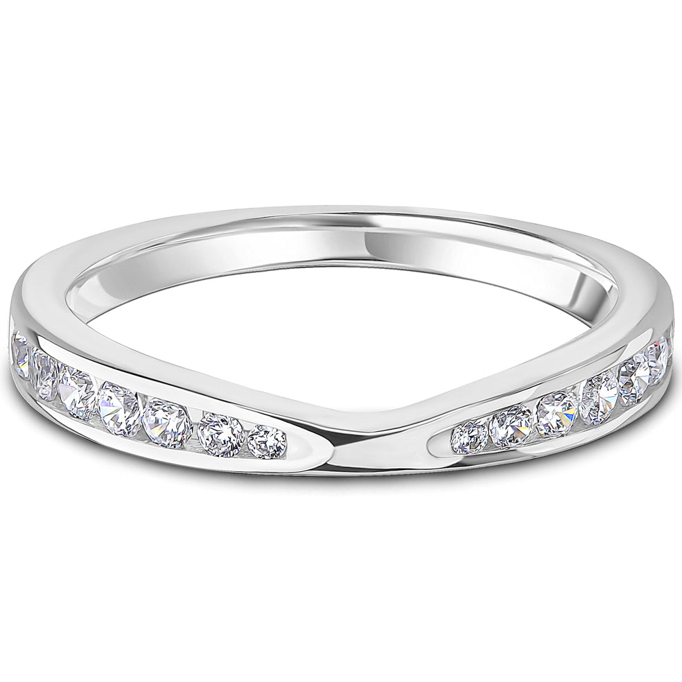 Channel Set Brilliant Cut Diamond V-Shaped Curved Wedding Band | 0.33ct