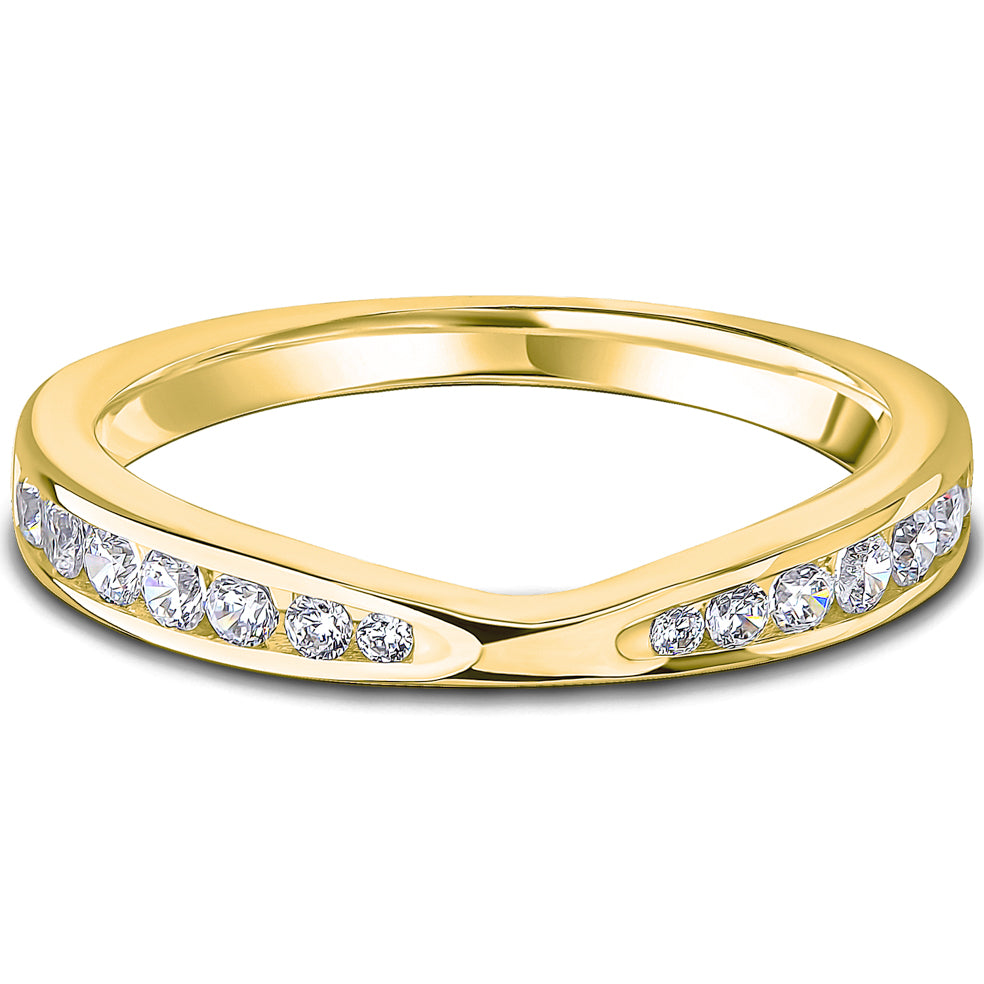 Channel Set Brilliant Cut Diamond V-Shaped Curved Wedding Band | 0.33ct