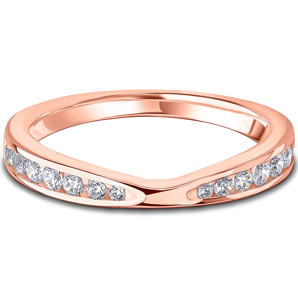 Channel Set Brilliant Cut Diamond V-Shaped Curved Wedding Band | 0.33ct