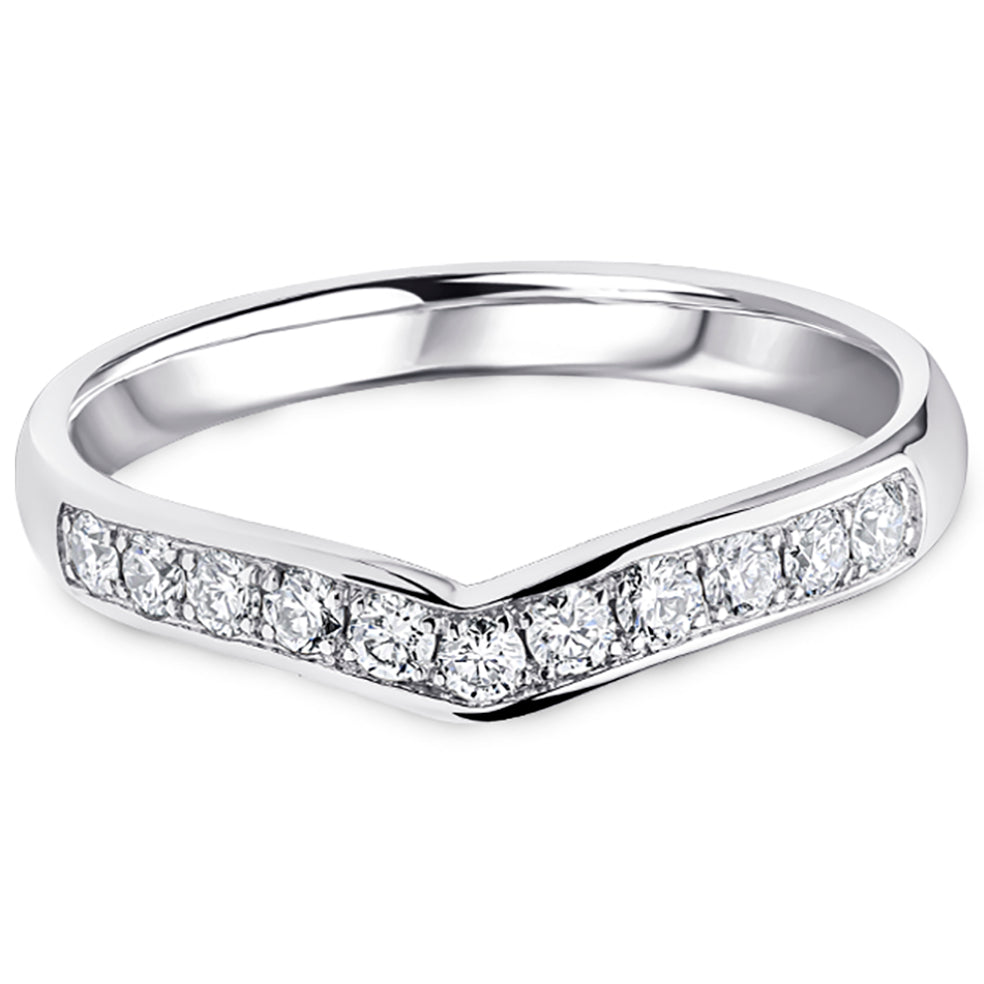 Grain Set Brilliant Cut Diamond Curved Wishbone Wedding Band | 0.30ct