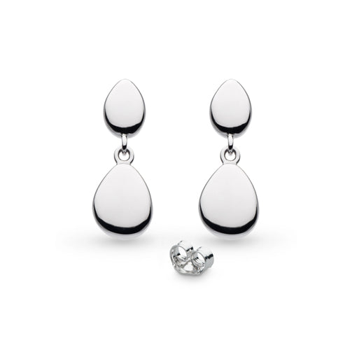 Kit Heath Pebble Twin Droplet Drop Earrings in Silver