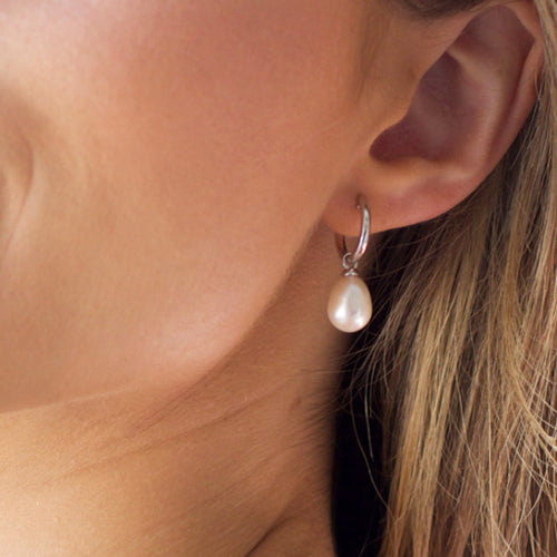 Kit Heath Revival Classic Pearl Hoop Earrings in Silver