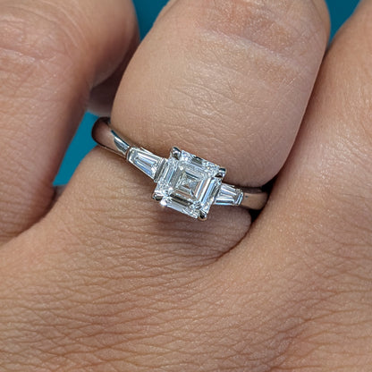 Laboratory Grown Asscher Cut Diamond Ring with Diamond Set Shoulders in Platinum, 1.24ct