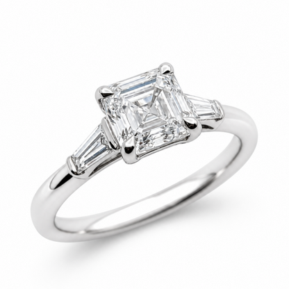 Laboratory Grown Asscher Cut Diamond Ring with Diamond Set Shoulders in Platinum, 1.24ct