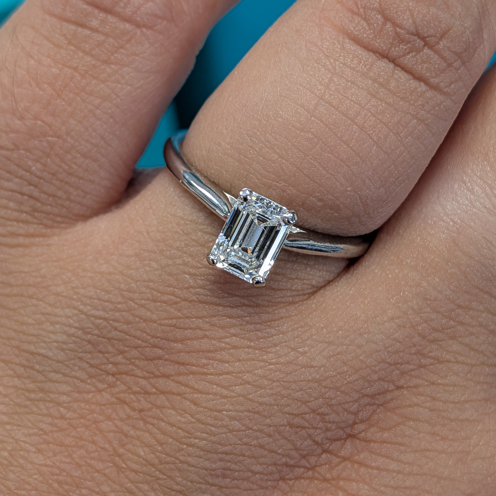 Laboratory Grown Emerald Cut Diamond Solitaire Ring in Platinum, 1.09ct