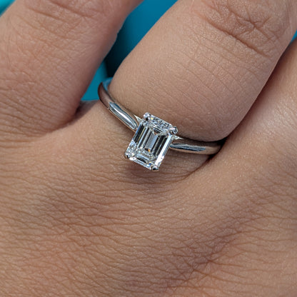 Laboratory Grown Emerald Cut Diamond Solitaire Ring in Platinum, 1.09ct