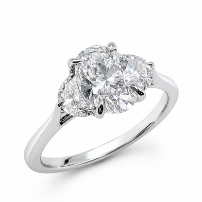 Laboratory Grown Oval &amp; Half Moon Diamond Three Stone Ring in Platinum, 1.53ct