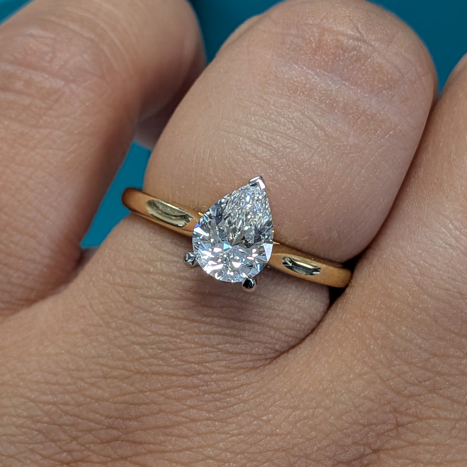 Laboratory Grown Pear Cut Diamond Solitaire Ring in 18ct Yellow Gold, 1.04ct