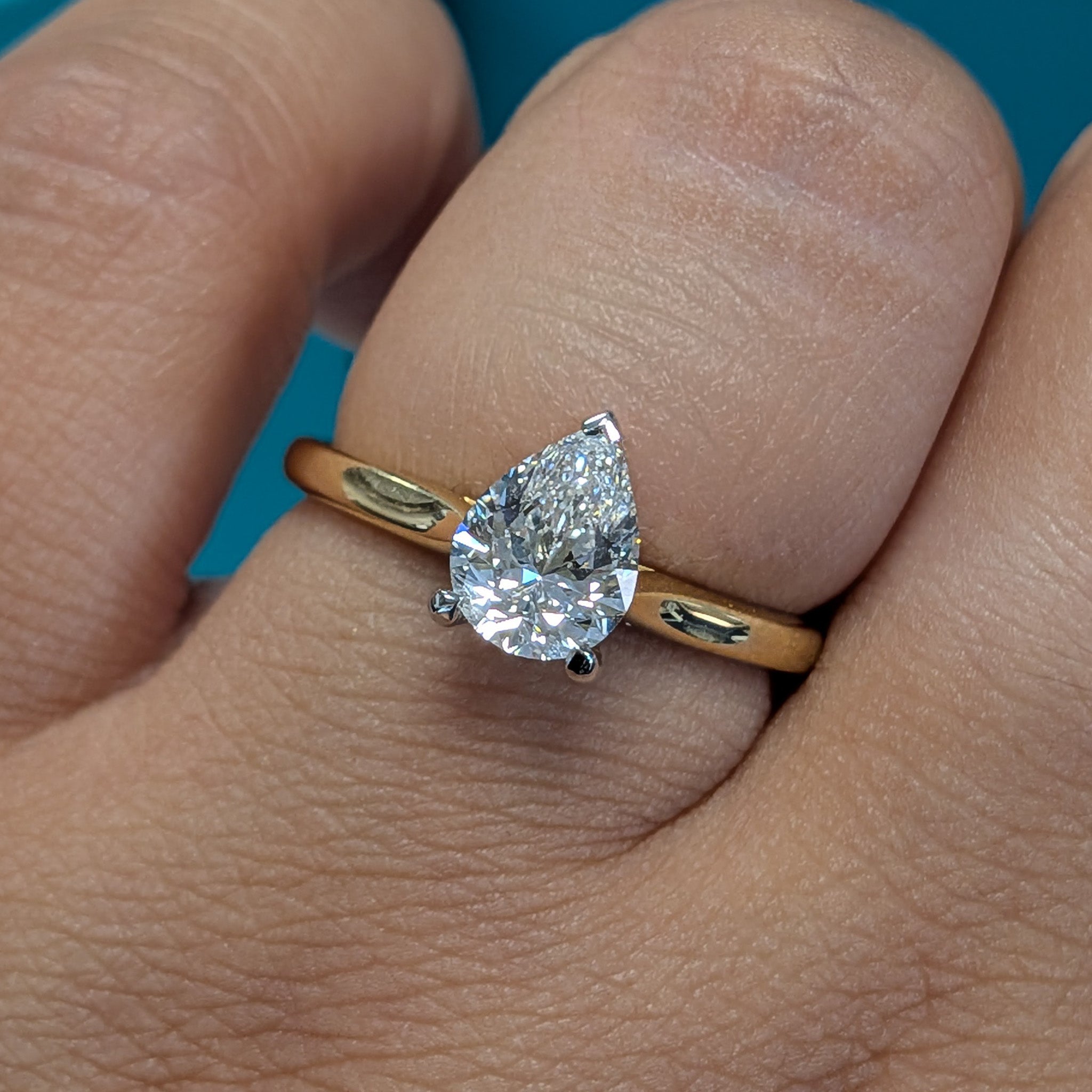 Laboratory Grown Pear Cut Diamond Solitaire Ring in 18ct Yellow Gold, 1.04ct