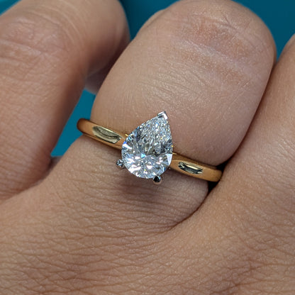 Laboratory Grown Pear Cut Diamond Solitaire Ring in 18ct Yellow Gold, 1.04ct