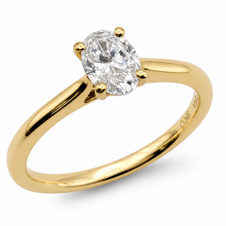 Laboratory Grown Oval Cut Diamond Solitaire Engagement Ring in 9ct Yellow Gold, 0.51ct