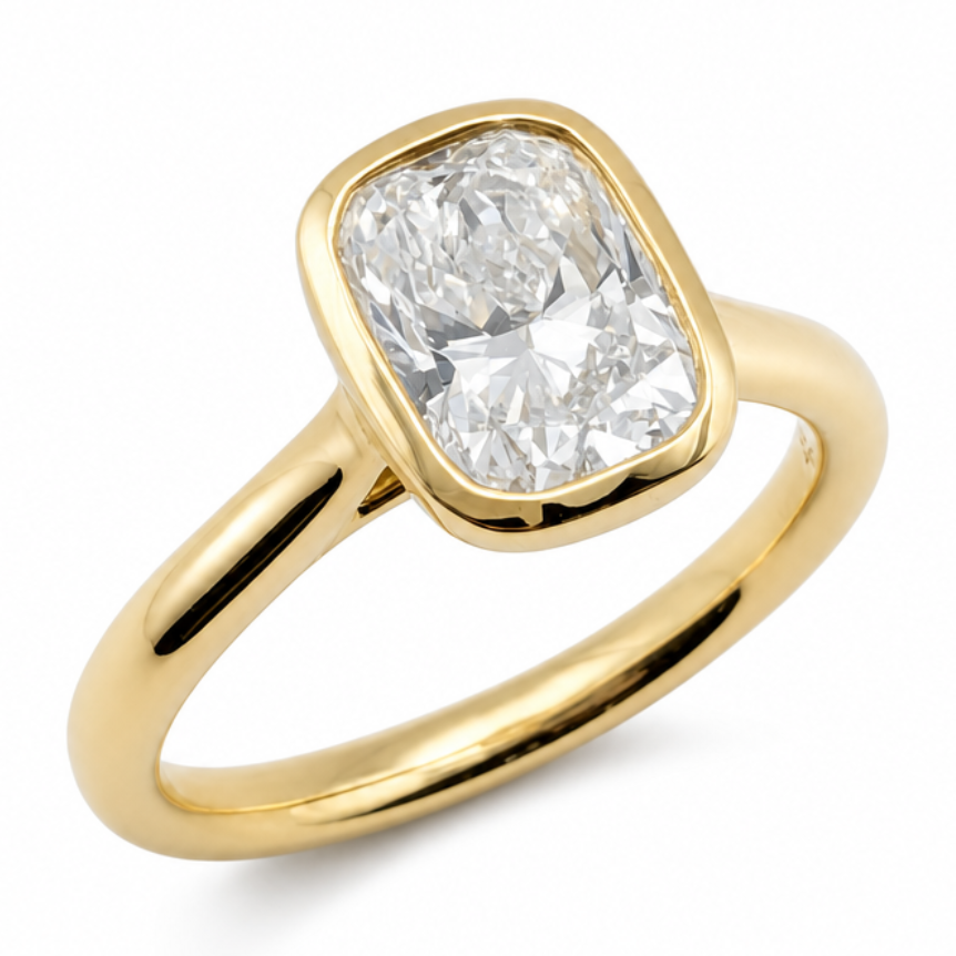 Laboratory Grown Long Cushion Cut Diamond Solitaire Engagement Ring in 9ct Yellow Gold, 1.50ct