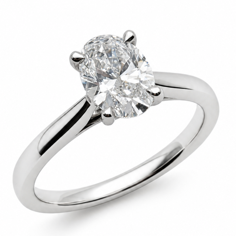 Laboratory Grown Oval Diamond Solitaire Engagement Ring in Platinum, 1.02ct