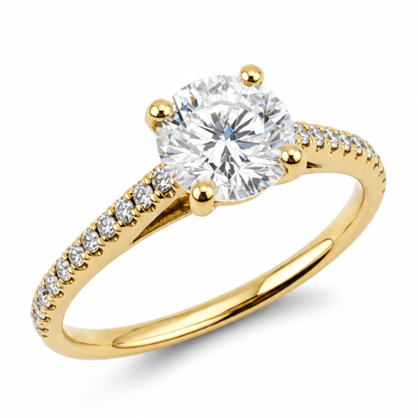 Laboratory Grown Diamond Engagement Ring with Diamond Set Shoulders in 18ct Yellow Gold, 1.15ct