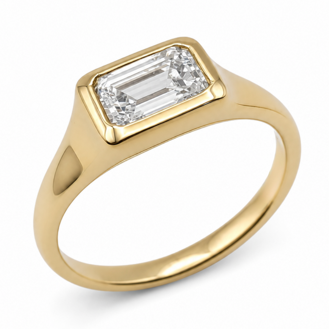 Laboratory Grown Emerald Cut Diamond Ring in 9ct Yellow Gold, 1.09ct