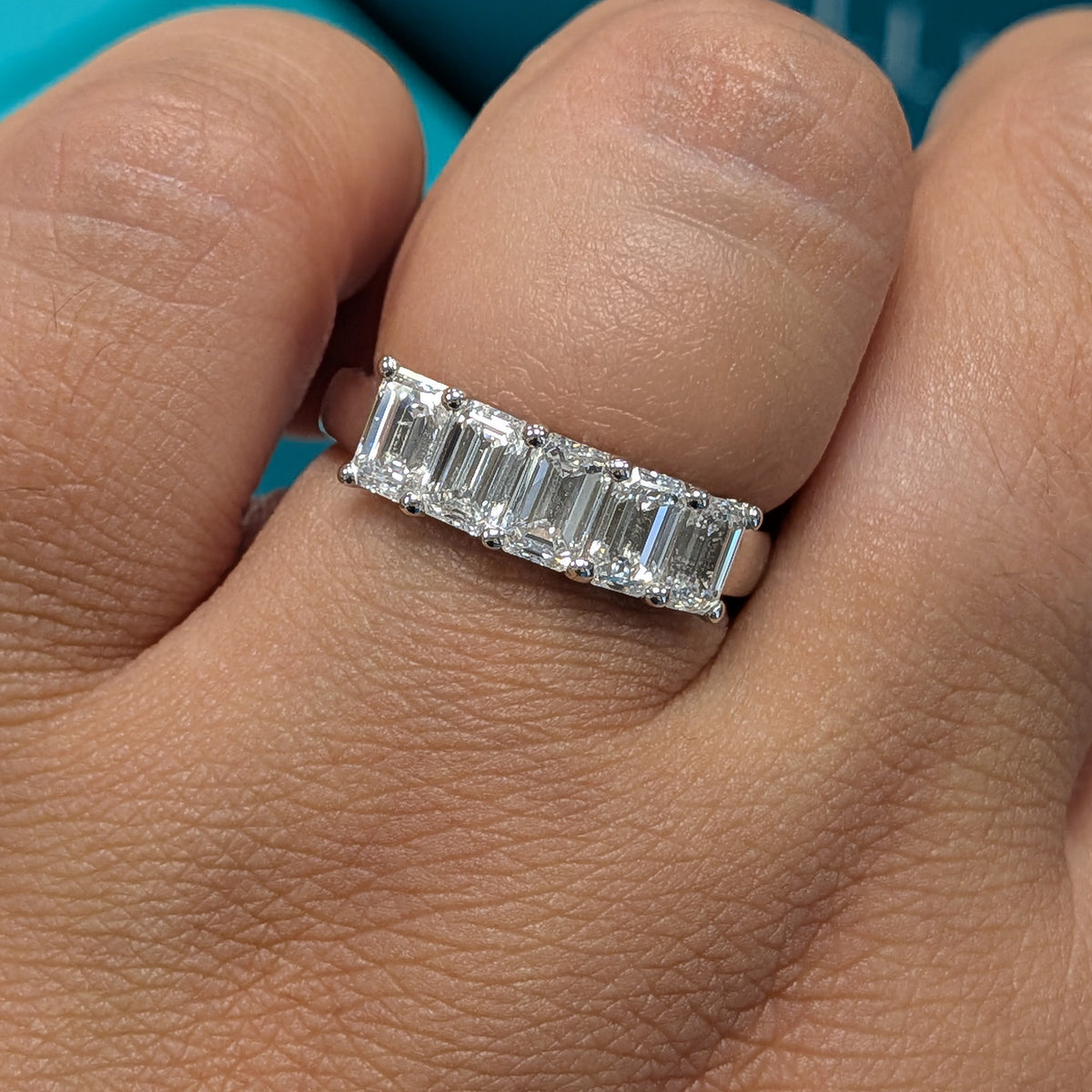 Laboratory Grown Emerald Cut Diamond Five Stone Ring in Platinum, 2.00ct