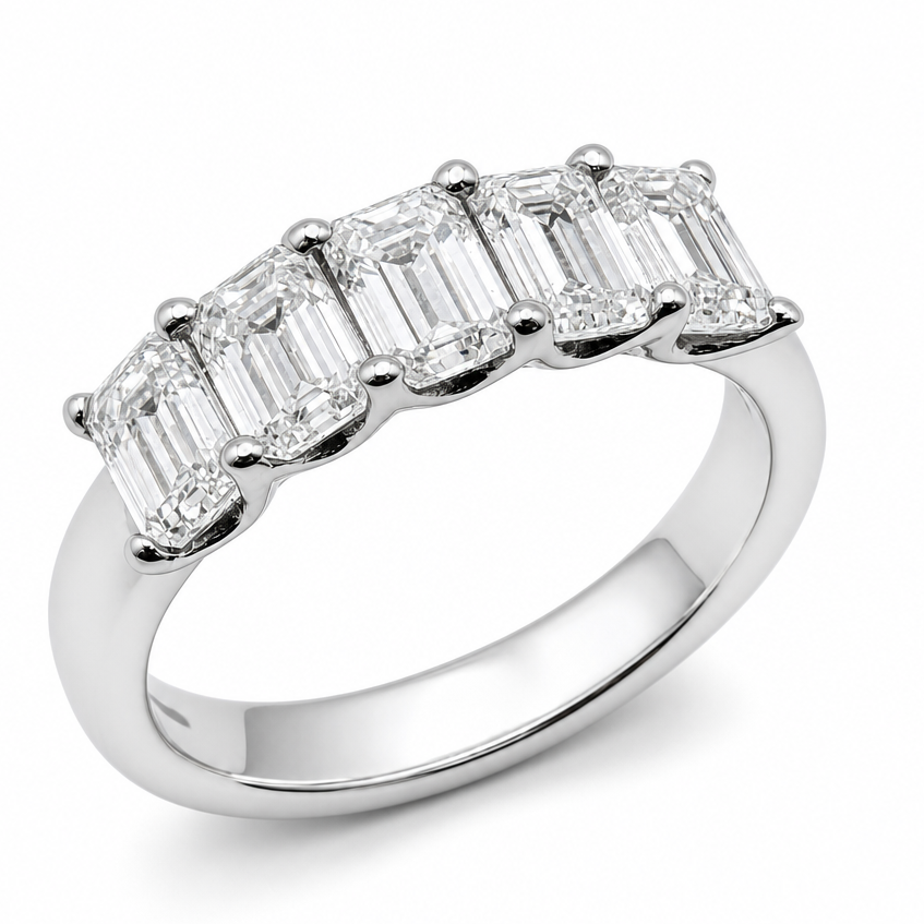 Laboratory Grown Emerald Cut Diamond Five Stone Ring in Platinum, 2.00ct