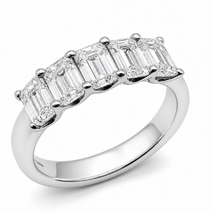 Laboratory Grown Emerald Cut Diamond Five Stone Ring in Platinum, 2.00ct