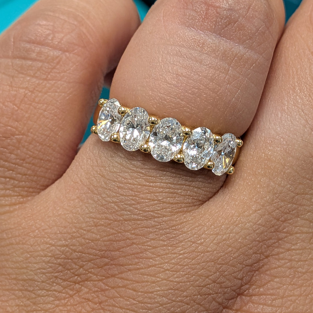 Laboratory Grown Oval Diamond Five Stone Ring in 18ct Yellow Gold, 2.00ct
