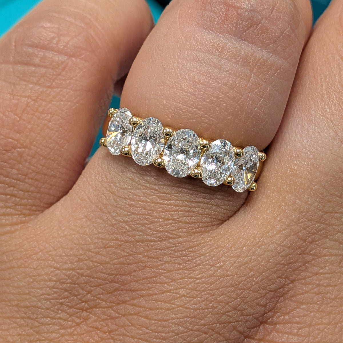 Laboratory Grown Oval Diamond Five Stone Ring in 18ct Yellow Gold, 2.00ct