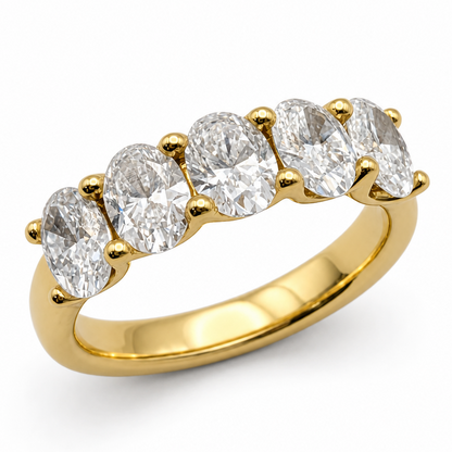 Laboratory Grown Oval Diamond Five Stone Ring in 18ct Yellow Gold, 2.00ct