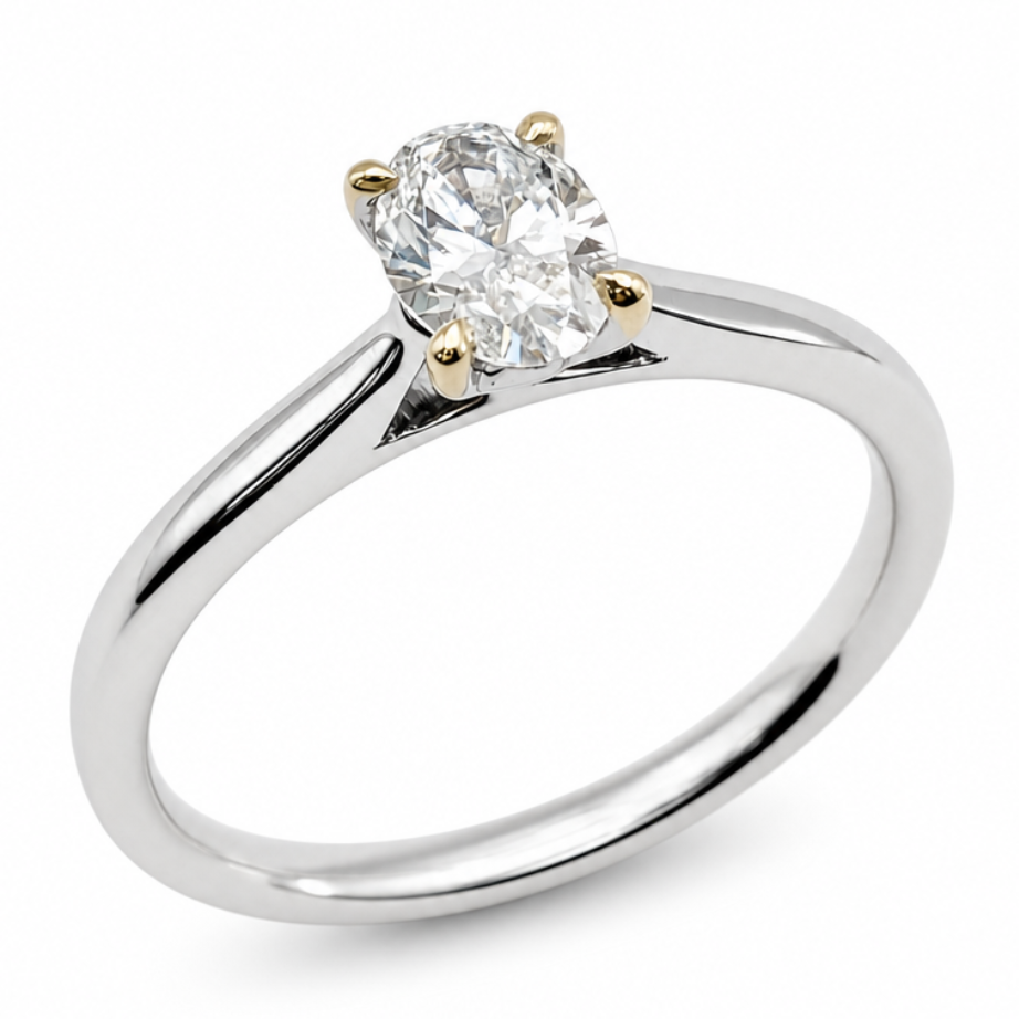 Laboratory Grown Oval Cut Diamond Solitaire Engagement Ring in 9ct White Gold, 0.50ct