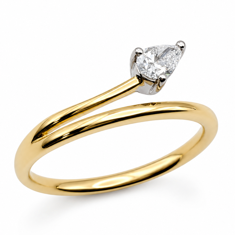 Laboratory Grown Pear Shaped Diamond Solitaire Twist Ring in 9ct Yellow Gold, 0.20ct