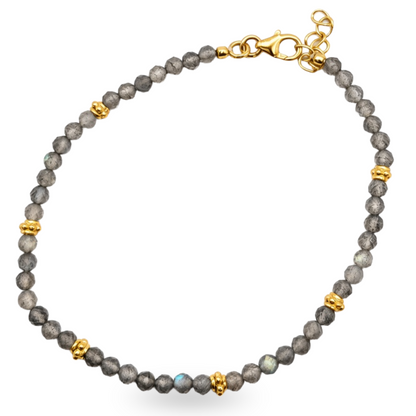 Rainbow Labradorite Beaded Bracelet with Gold Vermeil Details