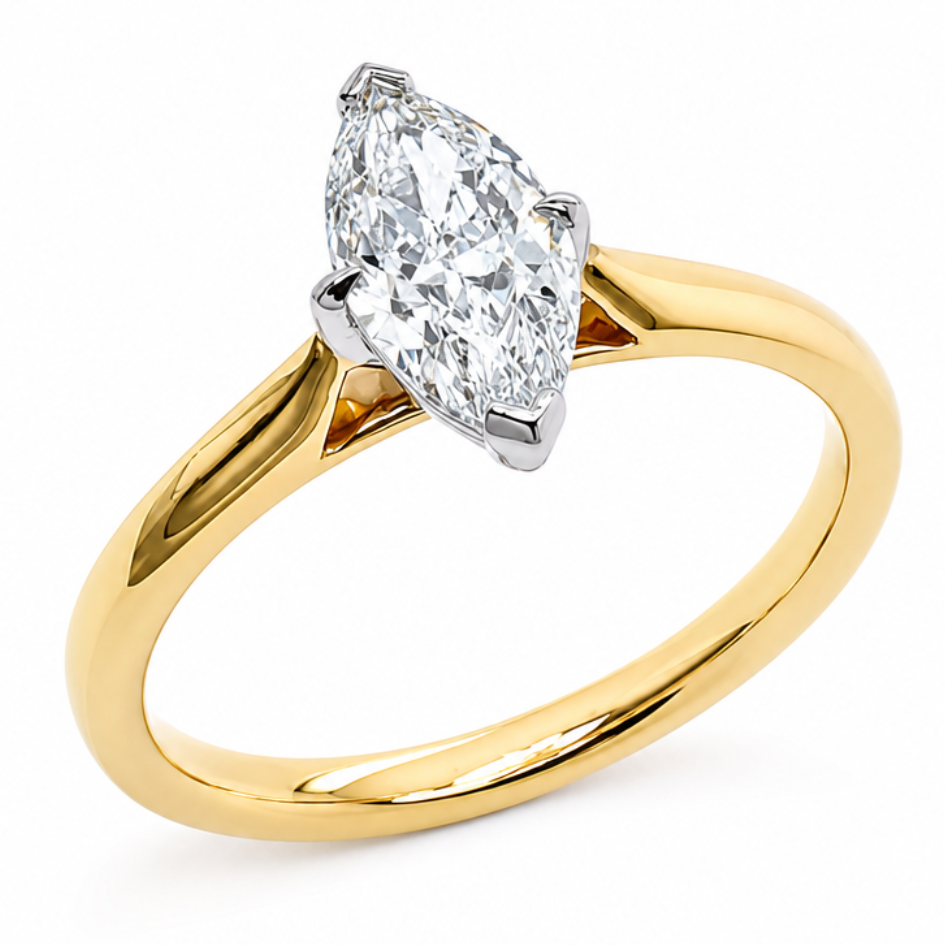 Marquise diamond solitaire ring in 18ct gold and platinum, 0.73ct