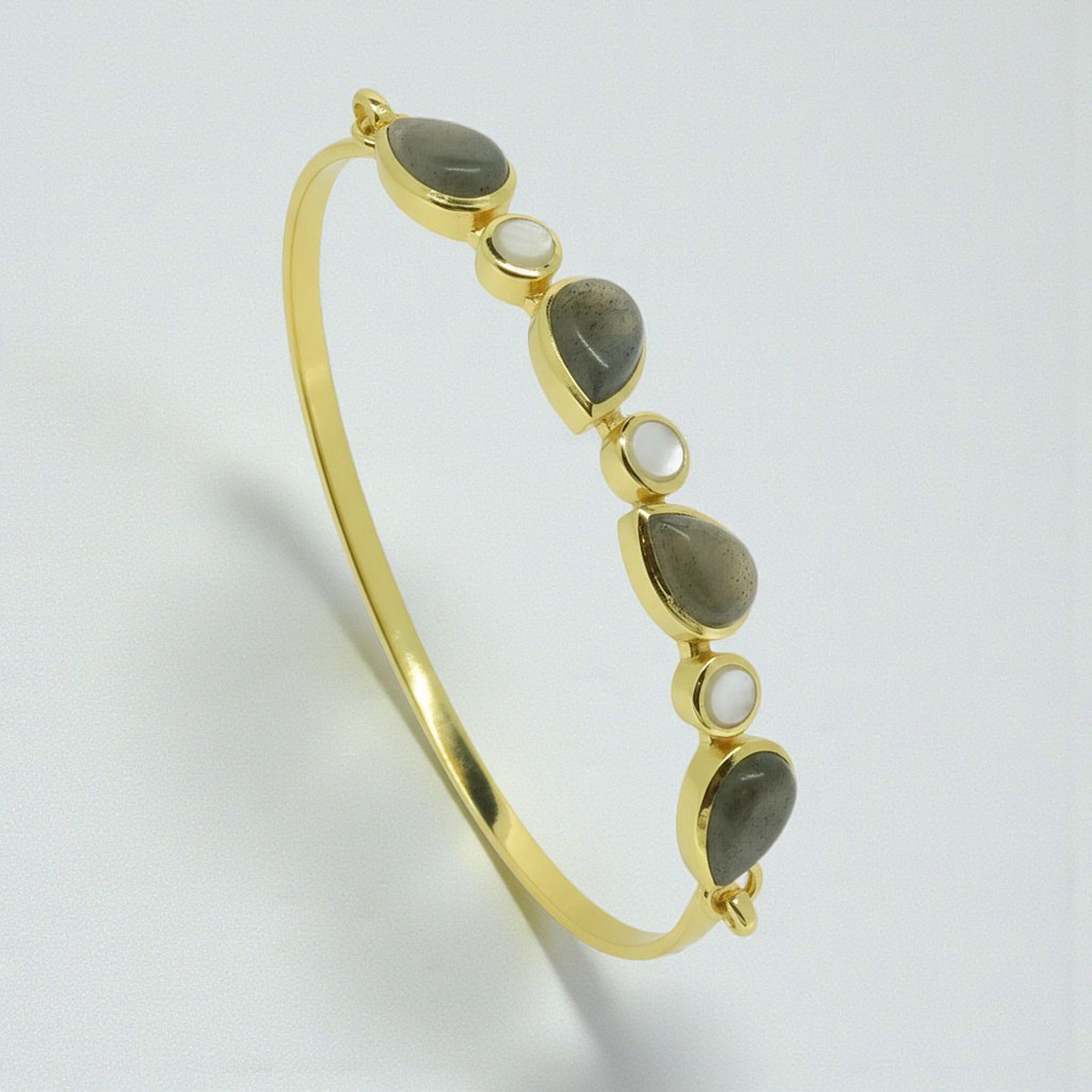 Labradorite and Moonstone Bangle in Gold Plated Vermeil