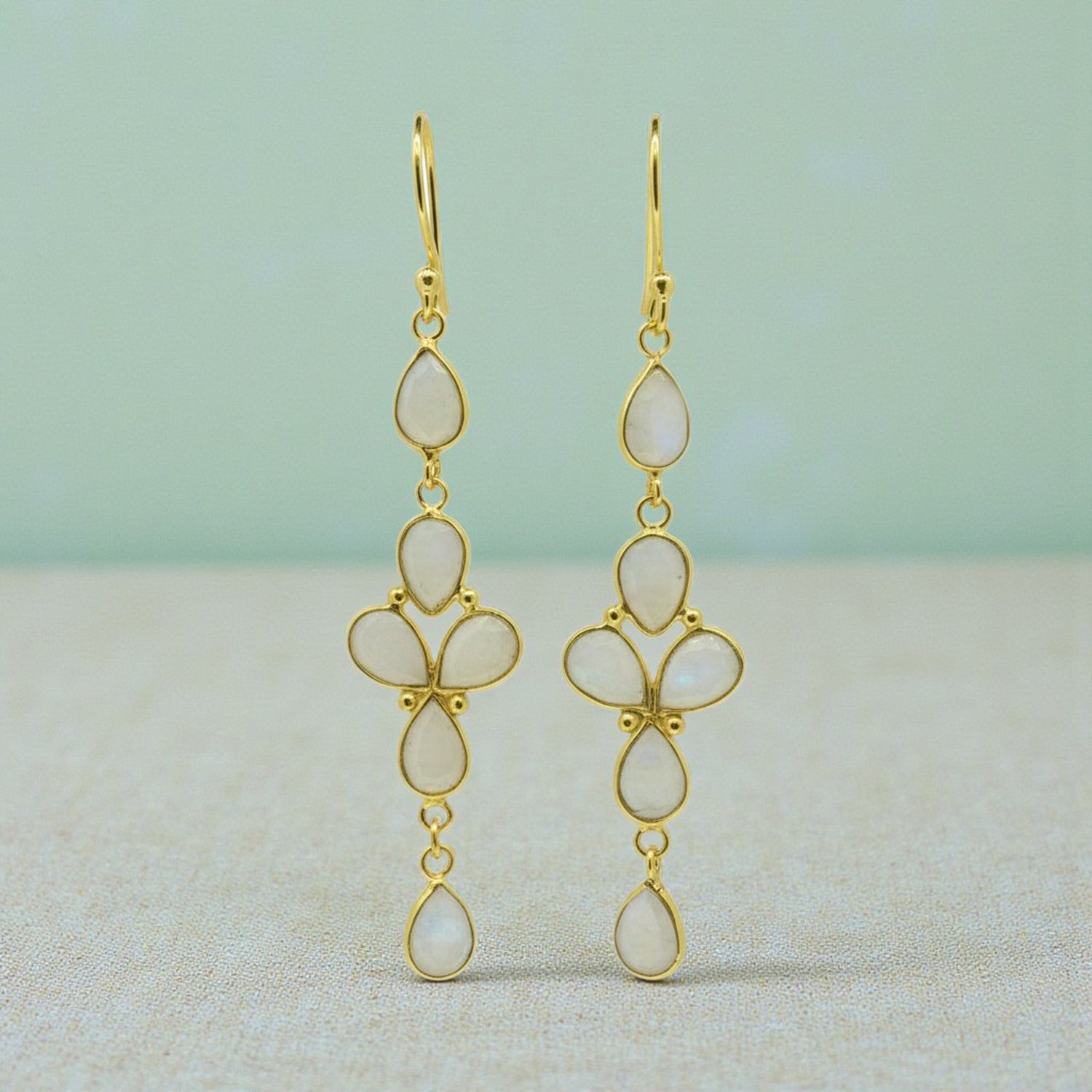 Moonstone Multi-Stone Drop Earrings in Gold Plated Vermeil