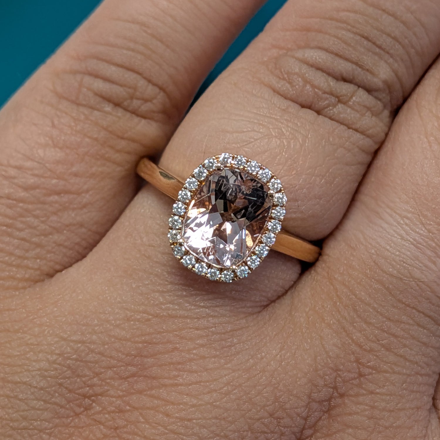 Morganite &amp; Diamond Cluster Ring in 18ct Rose Gold, 2.29ct