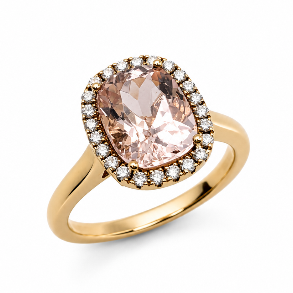 Morganite &amp; Diamond Cluster Ring in 18ct Rose Gold, 2.29ct